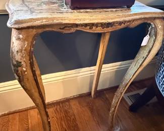 Item #31 1920s-30s Wooden Floral Design Italian Table, Solid Condition but Damaged Design, H29" W19" D12"