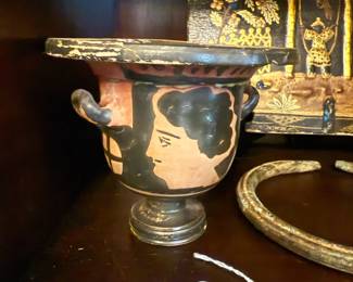 Item #232 Ancient Greek Pottery c. 350 BCE, Rare Skyphos Featuring Two Men