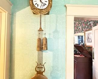 Item #156 1860-1870 French Morbiere Repeater Wag-on-Wall Clock, 57" 12"