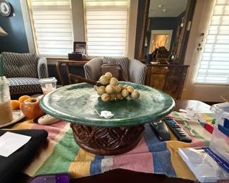 Item #50 Chinese Stoneware Ceramic Bowl/Stand & Item #51 1900s Stoneware Grapes on Vine