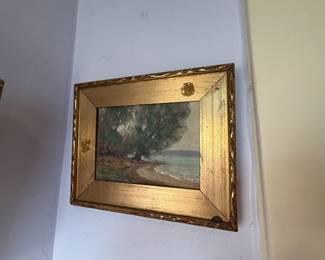 Item #114 Small Misc. Painting, 'Lakeside Tree', Good Condition, 9" 8"
