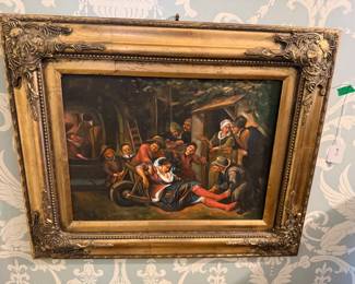 Item #72 Medium Dutch Painting, 'Drinking Scene', 18th C, Aged Good Condition, 19" 22.5" 1"