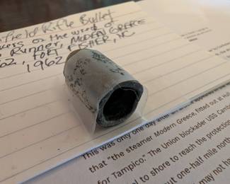 Item #277 Confederate Enfield Rifle Bullet (Imported British, Recovered from the Wreck of the Blockade Runner "Modern Greece" Sunk in 1862 off Fort Fisher, NC)