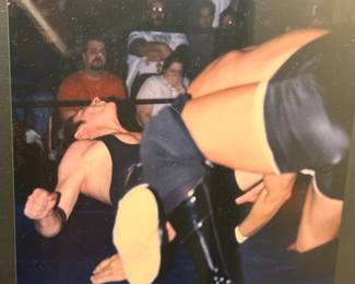 Item #146 Wrestling Match Photo, Sourced from Works of Heart AIDS Charity, Good Condition, 15" 20.25"