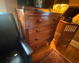 Item #127 1840 Mahogany Empire-Style Chest w/o Key, Good Condition, Aged, 45" 39" 19"