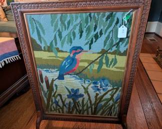 Item #16 Needlepoint Fireplace Screen, Minor Wear, H26.25" W18.5" D6.5"