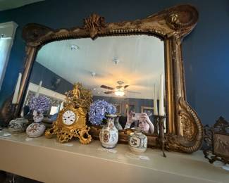 Item #6 Large Gilt-Edge Mirror, Aged Wear, H37.5" W57" D1.5"