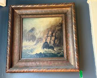 Item #22 Small Painting, American Seascape , Aged, Small Hole, H15.5" W15.5" D2