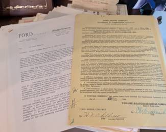 #272 Lot of Ford Dealer Paperwork (Sales Brochures, Books, LP records, 1965 Mustang Invoices, Dealership Sales Agreements from the 1950s & 60s)