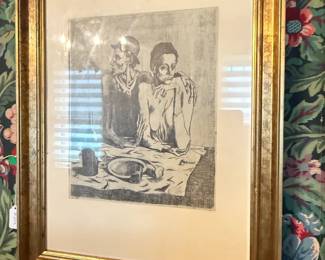 Item #204 Picasso Print Marked #2/10, 'Man and Woman in Cafe' - Picasso Used A Secondhand Etching, Original Art Visible in Top Right , 17" 22"