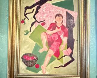 Item #150 Painting, 'Person with a Bushel of Apples' , 24" 23"