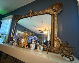 Item #6 Large Gilt-Edge Mirror, Aged Wear, H37.5" W57" D1.5"
