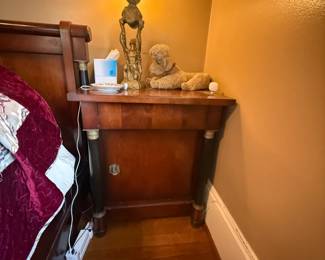 Item #85 Mahogany Bedset w/ Brass Ormalou, Good Condition, Queen Bed, Side Tables
