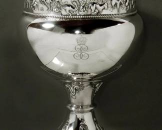 Item #224 1914 Sterling Silver Palace Goblets w/ Crest of French Empress Eugenie , Set of Two