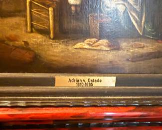 Item #66 Smaller Dutch Painting, 'Hearthside Scene', Adrian V. Ostade ,Good , 18.5" 15"
