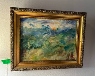 Item #113 Small Misc. Painting, 'Impressionist Beach Scene' Good Condition, 8" 9.75"