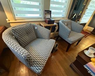 Items #29 & #30 Blue/White Modern Seats, Some Wear, H30" W29" D22"