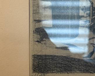 Item #204 Picasso Print Marked #2/10, 'Man and Woman in Cafe' - Picasso Used A Secondhand Etching, Original Art Visible in Top Right , 17" 22"