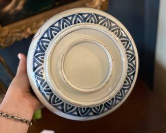 Item #47 Blue/White/Red/Green Imari Floral Bowl, Good, 3" 4.75"