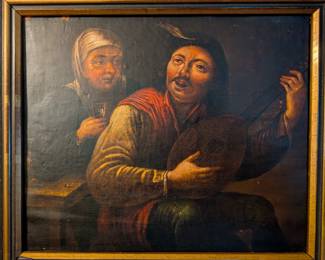 Item #65 Dutch Painting, 'Man Playing Lute and Singing to a Maiden', 18th Century