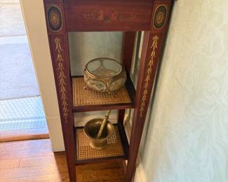 Item #81 Adams-style Marble-Top Stand, Floral Design, 1950s,Aged Good Condition,36" 12" 12"