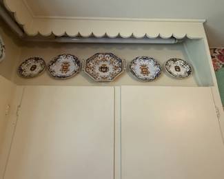 Item #151 Lot of Five, Set of Faiance de Rouen Dishware, Two-Handle Charger and Four Plates , Good Condition