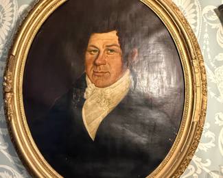 Item #68 Large Painting, N. Carolina Planter, 1820s , Damaged Frame, 31" 27" 2.5"