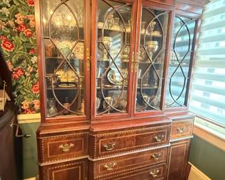Item #190 1960 John Stuart Mahogany Break Front Hutch w/ Banded Inlay 81" 59" 15"