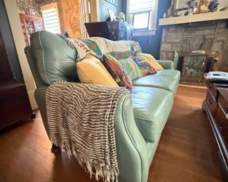 Item #3 Blue Leather Couch, Great Condition, Minor Scratches,H36" L78" D33"