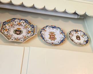 Item #151 Lot of Five, Set of Faiance de Rouen Dishware, Two-Handle Charger and Four Plates , Good Condition