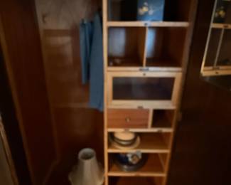 Item #118 1920 Oaken Gentleman's Wardrobe, Labeled Compartments w/ Key, Aged Great Condition, 69" 42" 18"