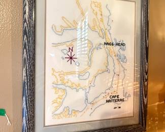 Item #93 Cross-Stitch Map of Eastern NC, Outer Banks, Good Condition, 15" 12.5"