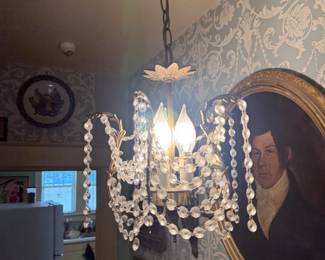 Item #63 Crystal/Metal Chandelier , Good, 33" 12"