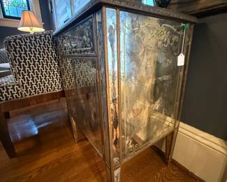 Item #34 1920s Mirrored Wooden Chest, Floral Design, Missing Two Knobs, H28.5" W22" D16"