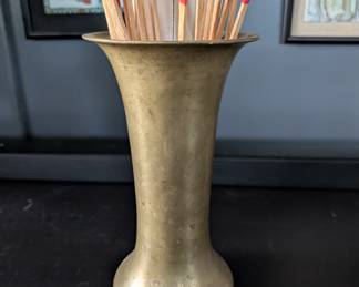 Item #19 Brass Floral Art Nouveau Vase, Good Condition, Aged H9.5" W4.5"
