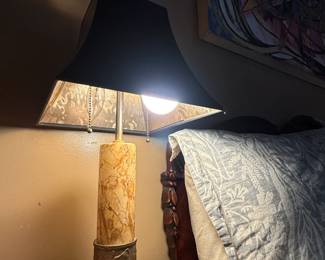 Item #131 Set of Two Classical Ormalou Marble Lamps w/ Original Shades , One Good Condition, One Pullchain Stuck, 22" 4" Base, 10" Shade