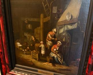 Item #66 Smaller Dutch Painting, 'Hearthside Scene', Adrian V. Ostade ,Good , 18.5" 15"