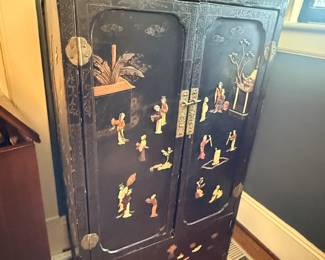 Item #2 Chinese Black Lacquer Cabinet, Minor Wear,H54" W30" D16"