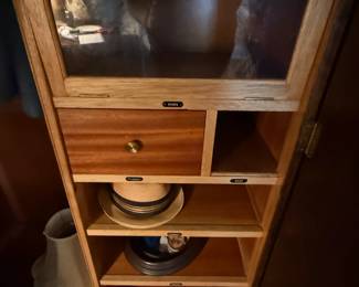 Item #118 1920 Oaken Gentleman's Wardrobe, Labeled Compartments w/ Key, Aged Great Condition, 69" 42" 18"