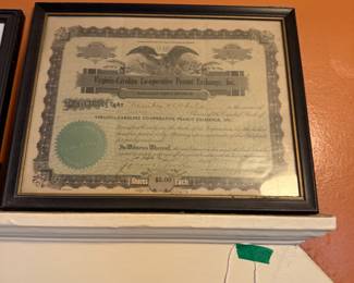 Item #178 Stock Certificate for Virginia-Carolina Co-Op Peanut Exchange, 1919