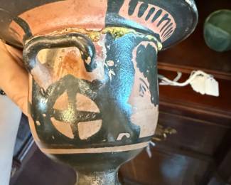 Item #232 Ancient Greek Pottery c. 350 BCE, Rare Skyphos Featuring Two Men