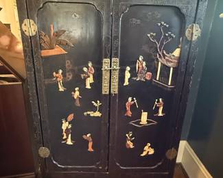 Item #2 Chinese Black Lacquer Cabinet, Minor Wear,H54" W30" D16"