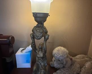 Item #86 Two Art Deco Re-Gilded Lamps w/ Original Shade, 1925, Good Condition, 20.75" 4"