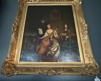 Item #54 Medium Dutch Painting, 'The Music Lesson', Late 16th, Aged Good Condition ,23" 22" 3"