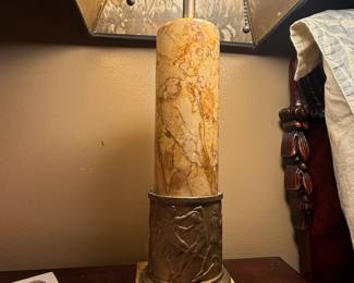 Item #131 Set of Two Classical Ormalou Marble Lamps w/ Original Shades , One Good Condition, One Pullchain Stuck, 22" 4" Base, 10" Shade