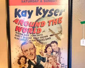 Item #144 Kay Kyser Movie Poster 'Around the World' Signed by Wife&Co-Star Georgia Carrol, 23" 15"