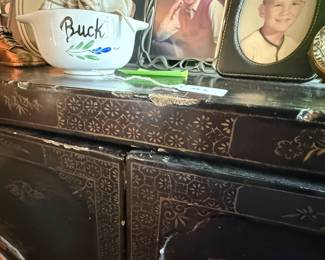 Item #2 Chinese Black Lacquer Cabinet, Minor Wear,H54" W30" D16"