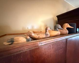 Item #121 Four Wooden Duck Decoys, Two Large(Leonard O'Neil) & Two Small(Unknown Artists), Good Condition, Lot of Four