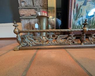 Item #18 Brass Fireplace Fender, Aged Wear, H7" L47" D12"
