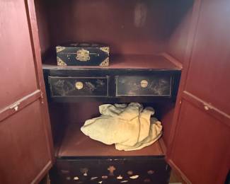 Item #2 Chinese Black Lacquer Cabinet, Minor Wear,H54" W30" D16"